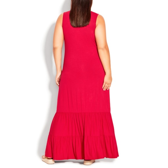 Evans 26/28W Persian Red Frill Hem Maxi Dress Q20.10 - Picture 2 of 6